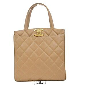 CHANEL CC Logo Matelasse Hand Bag Grained Calfskin Leather Beige 689RF867